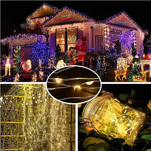 Imagen 6 de 7 de Luces Guirnalda Hada Solar Alambre 200 Led Calido 20 Metros