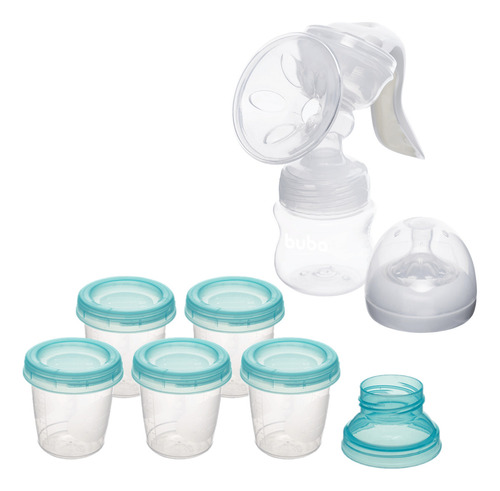 Kit Bomba Tira Leite Manual + 06 Potes De Armazenamento Buba