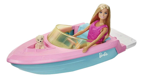 Barbie Lancha Con Muñeca Y  Mascota Vehiculo 