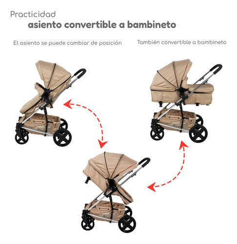 Carriola de Bebe Travel System de Paseo D'bebé Eclipse Color Beige Chasis Plateado