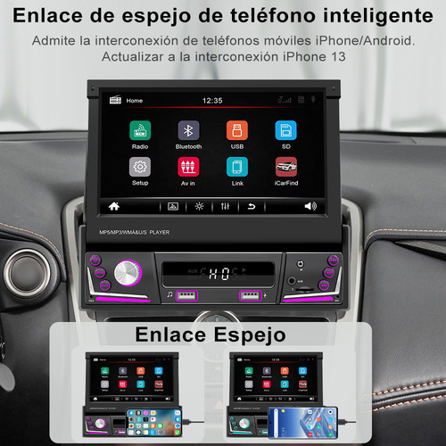 Autoestéreo Táctil Retráctil De Pantalla 7 Pulgadas Mirrorlink Bluetooth Usb Audio Vehiculos Estereo Para Autos 1 Din Cámara Negro 9606