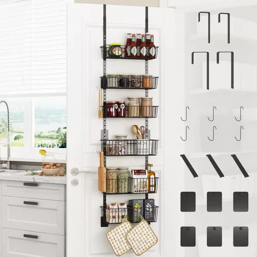 Olirum Over the Door Pantry Organizer, 6 Adjustable Baskets, Large Pantry  Organization and Storage, Hanging or Wall Mounted Spice Rack for Kitchen