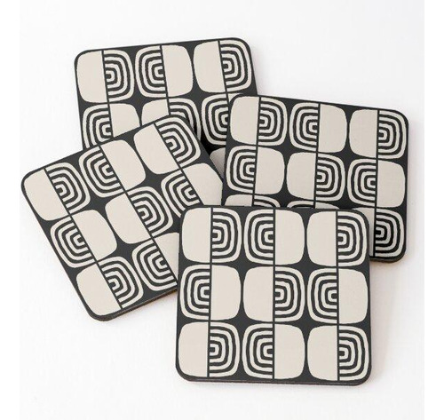 Set Posavasos Mid Century Modern Half Concentric Circle Patt