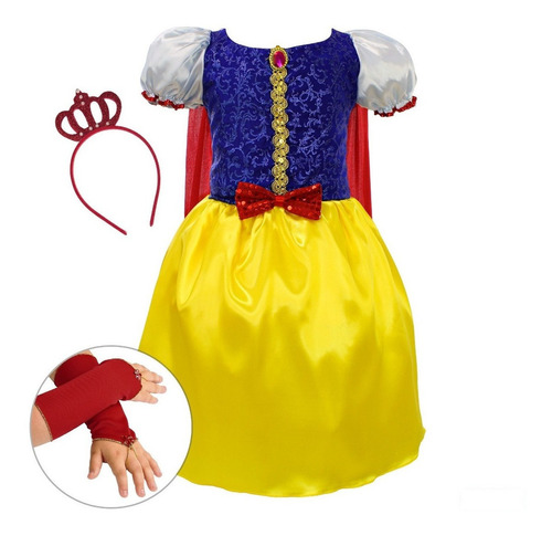 Vestido Fantasia Infantil Rapunzel Sofia Coroa Luvas Luxo