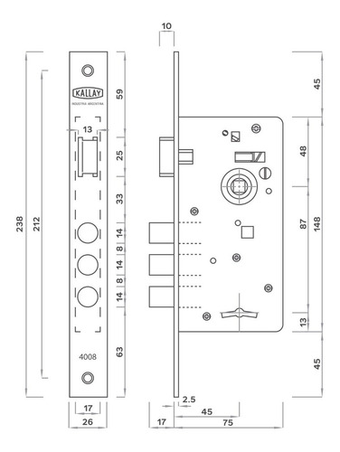 Imagen 2 de 3 de Cerradura Kallay 4008 Alta Seguridad Tres Pernos Casa Acero