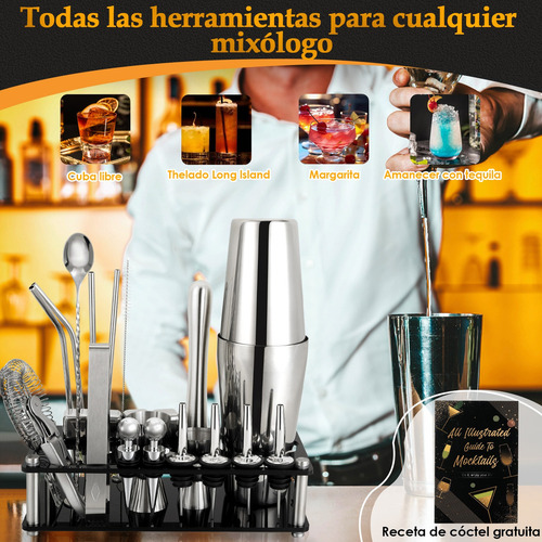 Kit De Coctelería Para Bartender 26 Pz Accesorios Inox 750ml