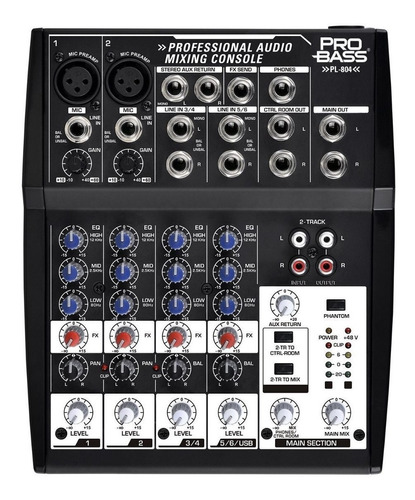 Consola Mixer Pro Bass 8 Canales Rca Eq 3 Bandas Pl 804 Usb