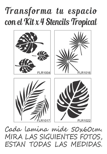 Pack X 4 Stencil Decoración Paredes Hojas Tropicales 50x60