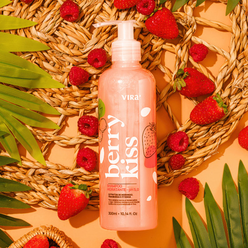 Shampoo Hidratação Berry Kiss 300ml Cabelos Hidratados Macios Brilho Nutrição Fragrância Doce Sem Sal Parabenos Vegano Limpeza Suave Para Todos Os Tipos De Cabelo