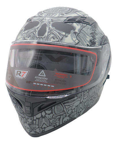 Casco Abatible R7 Unscarred Bone Demon Negrogris Mate M V157