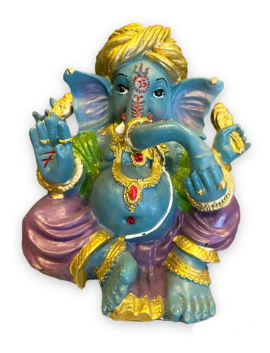 Ganesh Turbante Escultura D Resina Hecho A Mano 15.5x17x13cm