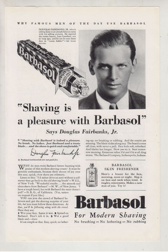 1930 Publicidad Barbasol Douglas Fairbanks Jr Cine Vintage 