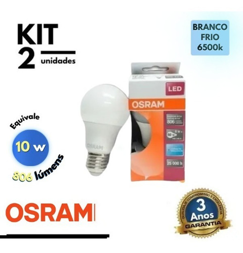 Imagem 2 de 5 de Kit 2 Lâmpadas Led Bulbo 8w = 60w 806lm E27 Bivolt Osram
