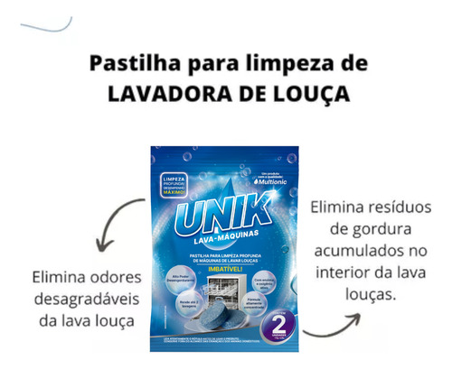 2x Detergente Sabão Lava Louça Pastilha + Lava Máquina Unik