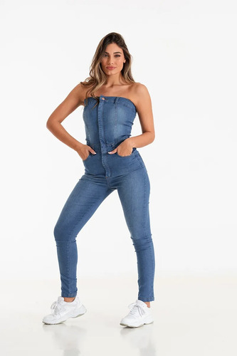 Mono Enterito Braga Mujer Jean Denim Elastizada Straples