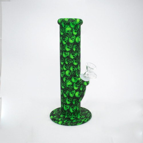 Imagen 4 de 4 de Bong De Silicona Pipa Agua En Vidrio Estampado Calavera 25cm