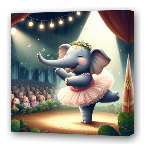 Cuadro 45x45cm Elefante Baila Ballet Dibujo Tierno M3