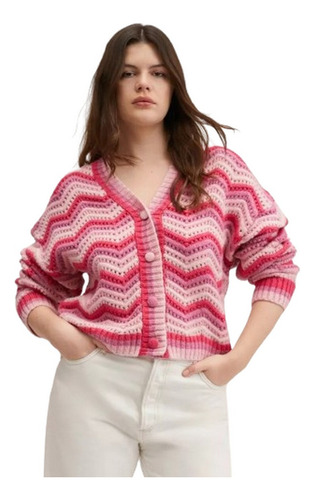 Cardigan Chaleco Mango Tejido De Punto Rosa 2xl