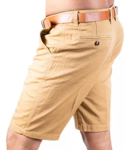Bermuda Casual De Gabardina Stretch Para Hombre Con Cinturon