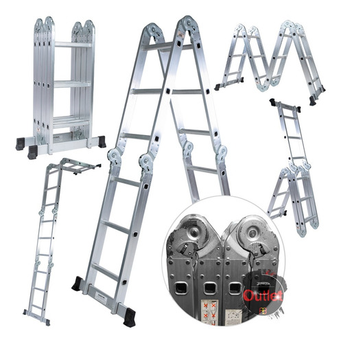 Escalera Aluminio Multiproposito De 3 Escalones Y 4 Tramos R (Reacondicionado)