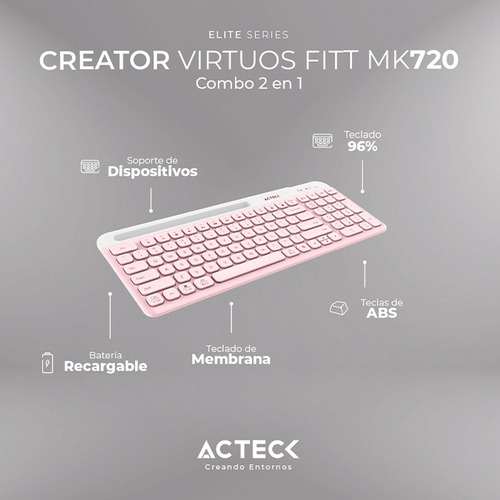 Kit Teclado Y Mouse Acteck Virtuos Silk Mk720 Usb-c Rosa