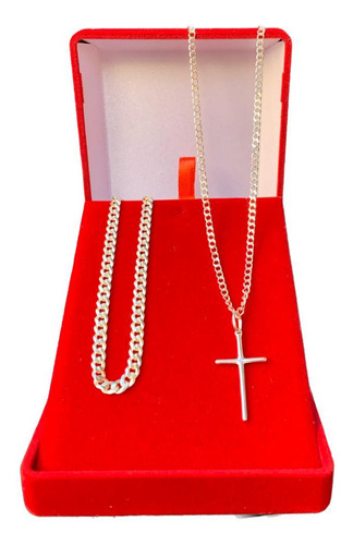 Conjunto Corrente Colar Crucifixo + Pulseira Grumet Fininha