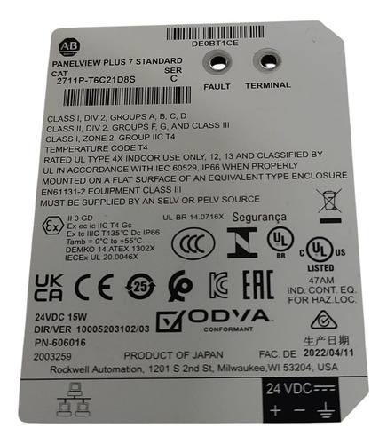 Allen Bradley 2711p-t6c21d8s Panelview Plus 7
