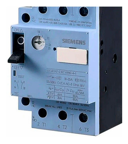 Disjuntor Motor Tripolar 3,2a 100ka 415v 1na+1nf Siemens