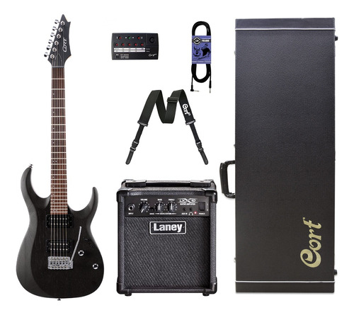 Pack Guitarra Cort X100 Negra + Estuche Amplificador Cable