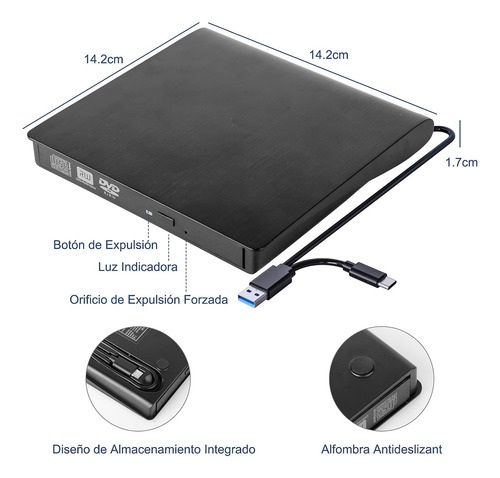 Lector De Cd/dvd Externo Tipo C Grabadora Rw/rom Portátil