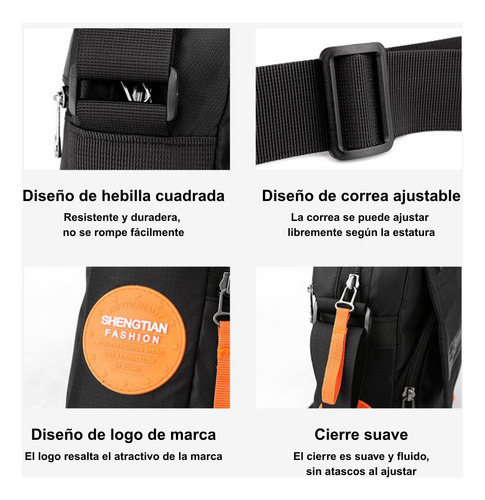 Bandolera Bolso De Hombro Multifunción Crossbody Naranja Oscuro Lisa Plastico Negro