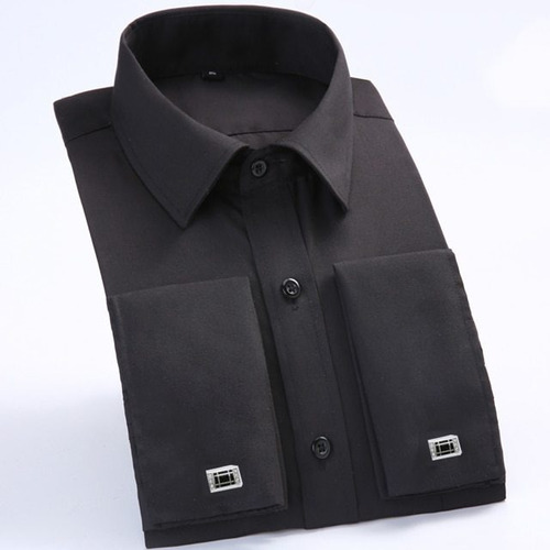 Camisa Social Listrada Masculina Com Punhos Franceses, Bolso