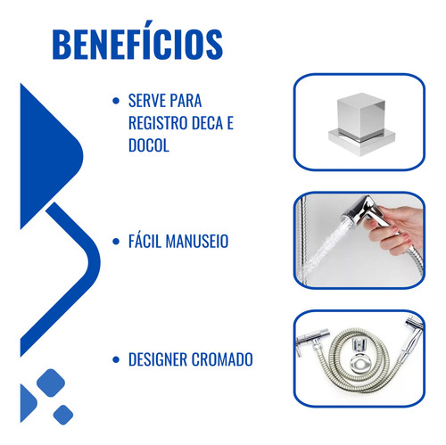 Ducha Higiênica Quadrada Supr Luxo +2 Acab Cr + 2 Conv Docol Acabamento Brilhante Cor Prateado