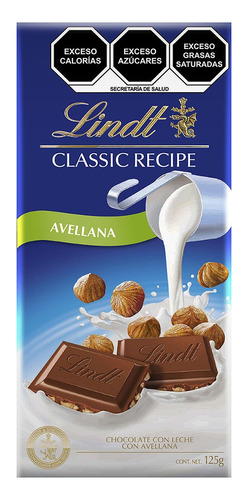 Barra De Chocolate Con Avellana Classic Recipe Lindt 125gr