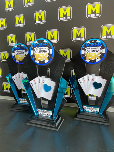 Trofeu Kit 3 Unid Personalizado Poker Futebol Esportes Mdf
