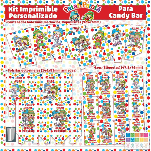 Payasos Patatí Patatá Kit Imprimible Personalizado Candy Bar
