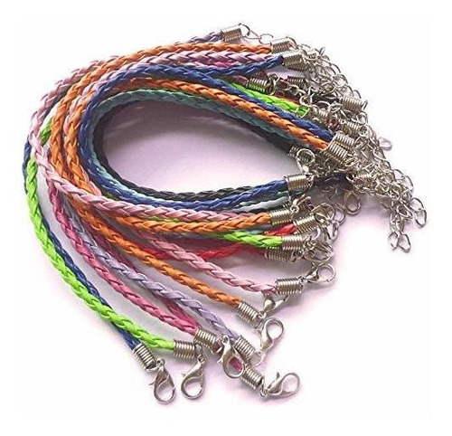 50 Repuesto Cuero Color Mixto Cordon Trenzado Pulsera