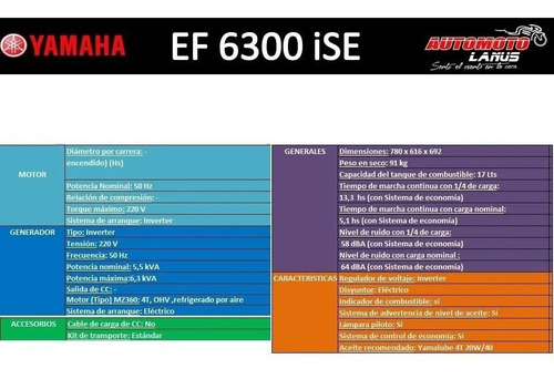 Imagen 9 de 9 de Yamaha Generador Ef6300ise Automoto Lanus