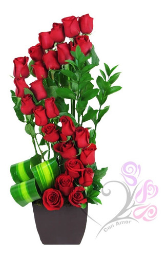 Imagen 1 de 7 de Arreglos Florales 24 Rosas Rojas Naturales Cdmx