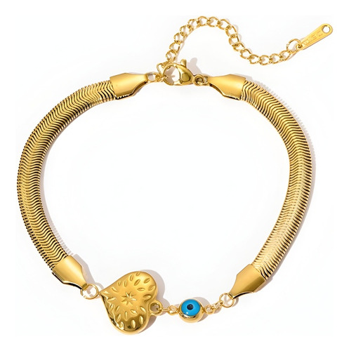 Pulsera Mujer Corazon Amuleto Ojo Turco Chapado Oro 18k