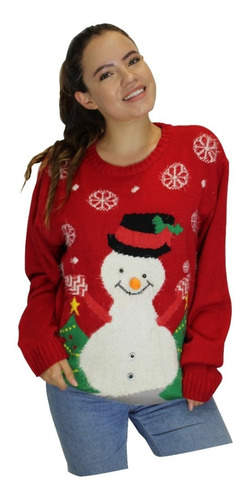 Suéter Sweater Ugly Rojo Muñeco De Nieve Navidad Mujer 85160