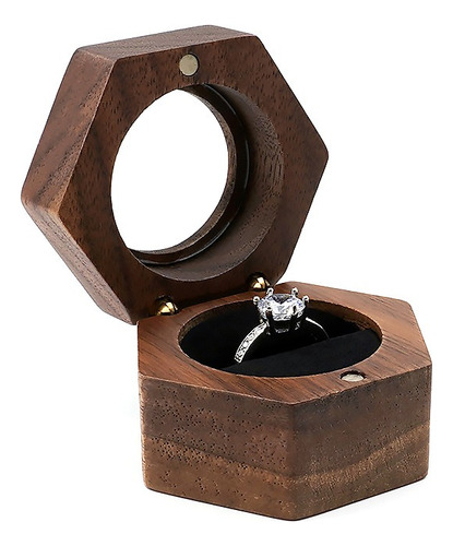 Caja De Madera Nogal Hexágono Para Anillos Boda Compromiso