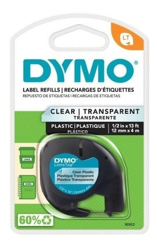 Etiqueta Plástica Dymo Letratag Texto Negro Fondo Transparen