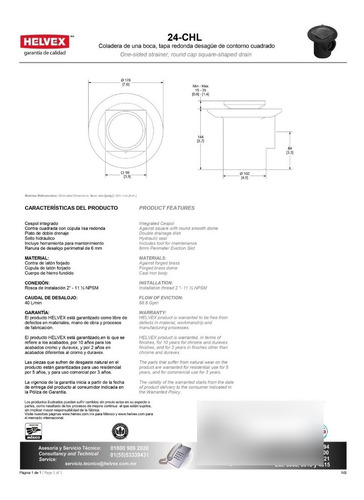 Coladera Helvex Con Desagüe De Contorno Modelo 24-chl