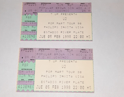 2 Entradas De Recital U2 De 1998 Pop Mart Tour En River 