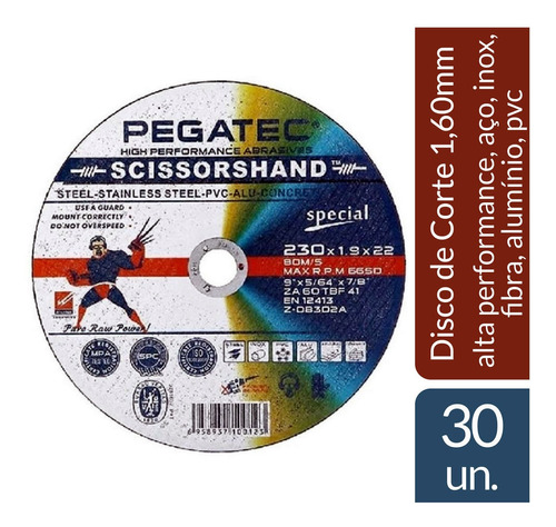Disco De Corte  Inox Scissorshand Pegatec 9 X 1,90mm 30 Un.