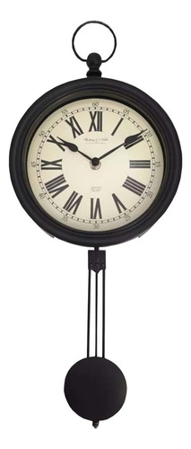 Reloj De Pared Negro Con Péndulo, Lente De Vidrio