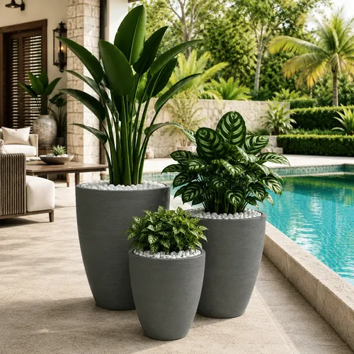 Kit 3 Vasos Plantas Flores Decorativo Grande Alto Escovado Cimento