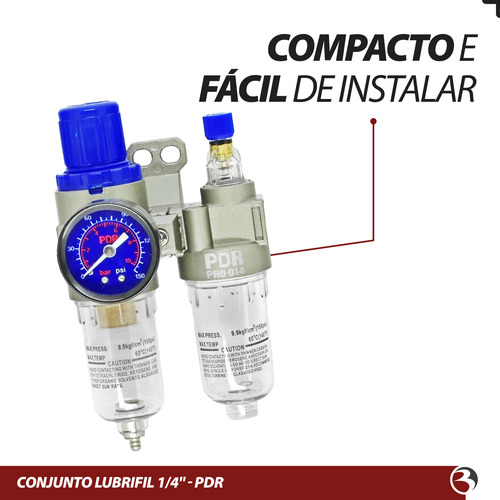 Filtro Ar Para Compressor Com Regulador Lubrificador 1/4 Pdr