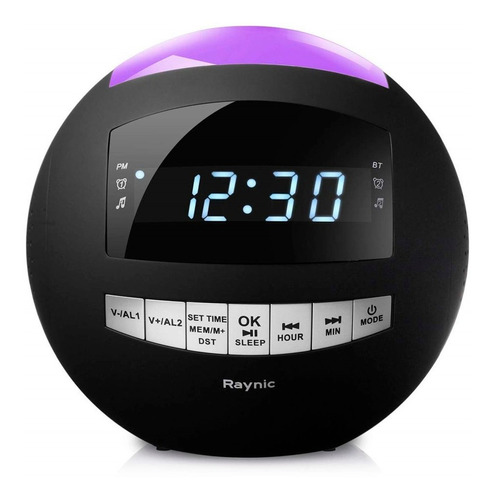 Reloj Digital Alarma Dual, Radio, 7 Colores Luces, Bluetooth